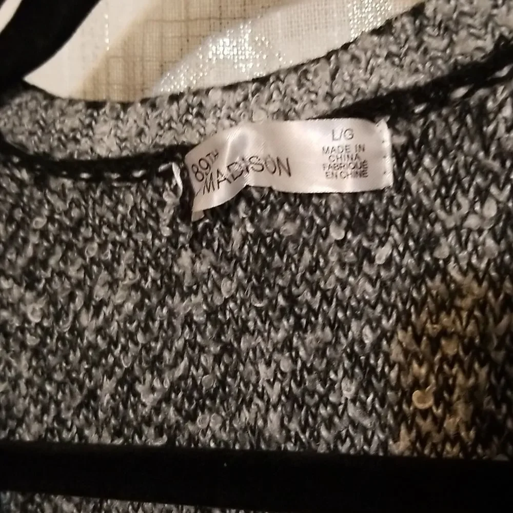 89th & Madison Sweater Cardigan Womens Size Large Black Whimsigoth Knit